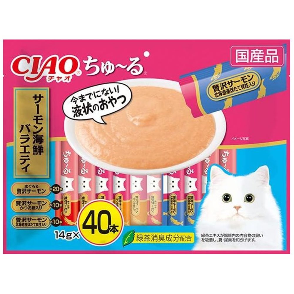いなばペットフード CIAO(チャオ) ちゅ〜る(ちゅーる) サーモン海鮮バラエティ [キャットフード 猫用 おやつ] 14g×40本