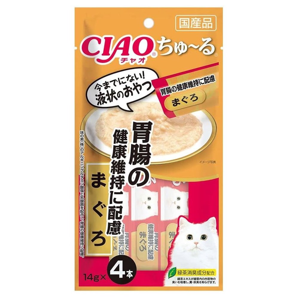 いなばペットフード CIAO(チャオ) ちゅ〜る 胃腸の健康維持に配慮 まぐろ [キャットフード 猫用 ちゅーる おやつ ウェット 国産] 14g×4本