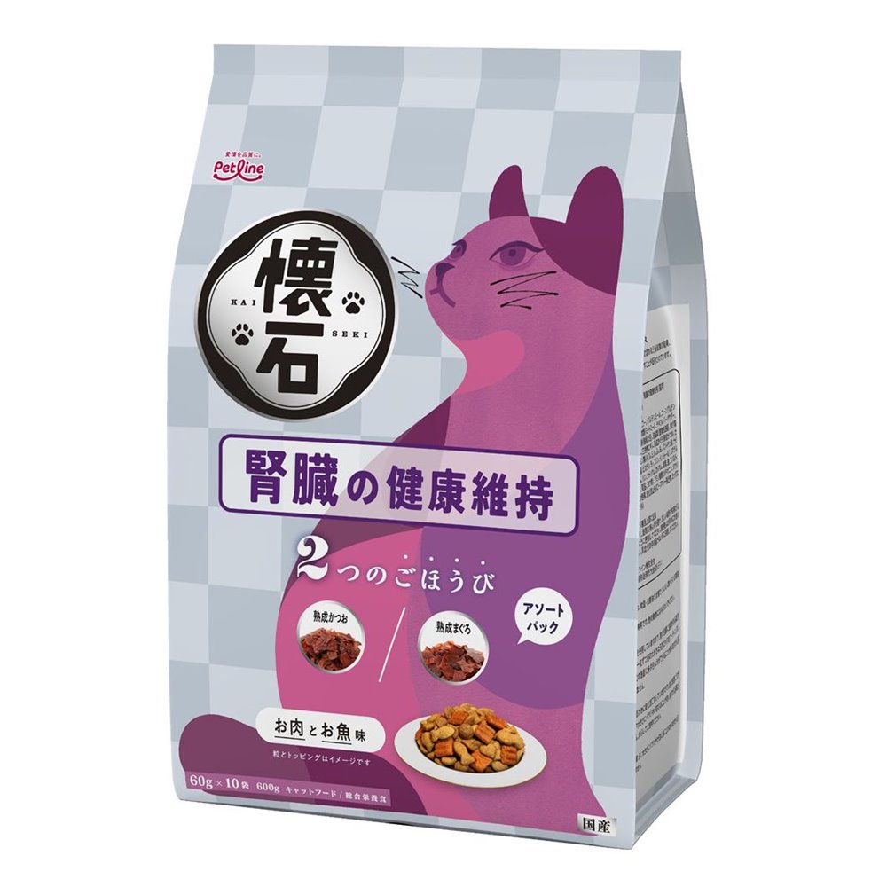 ペットライン(PETLINE) 懐石 2つのごほうび 腎臓の健康維持 [キャットフード 猫用 ドライフード エサ 国産] 600g(60g×10袋)のサムネイル