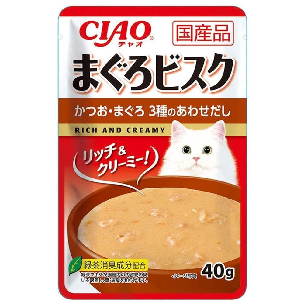 いなばペットフード CIAO(チャオ) まぐろビスク パウチ かつお・まぐろ 3種のあわせだし [キャットフー..