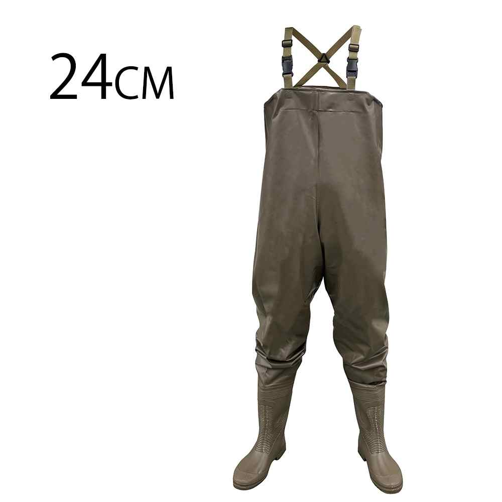 オカモト ウェダーチェスト(胴付き長靴) ブラウン Sサイズ(24cm) [胴長 どうなが 畑作業 現場 水産工場..