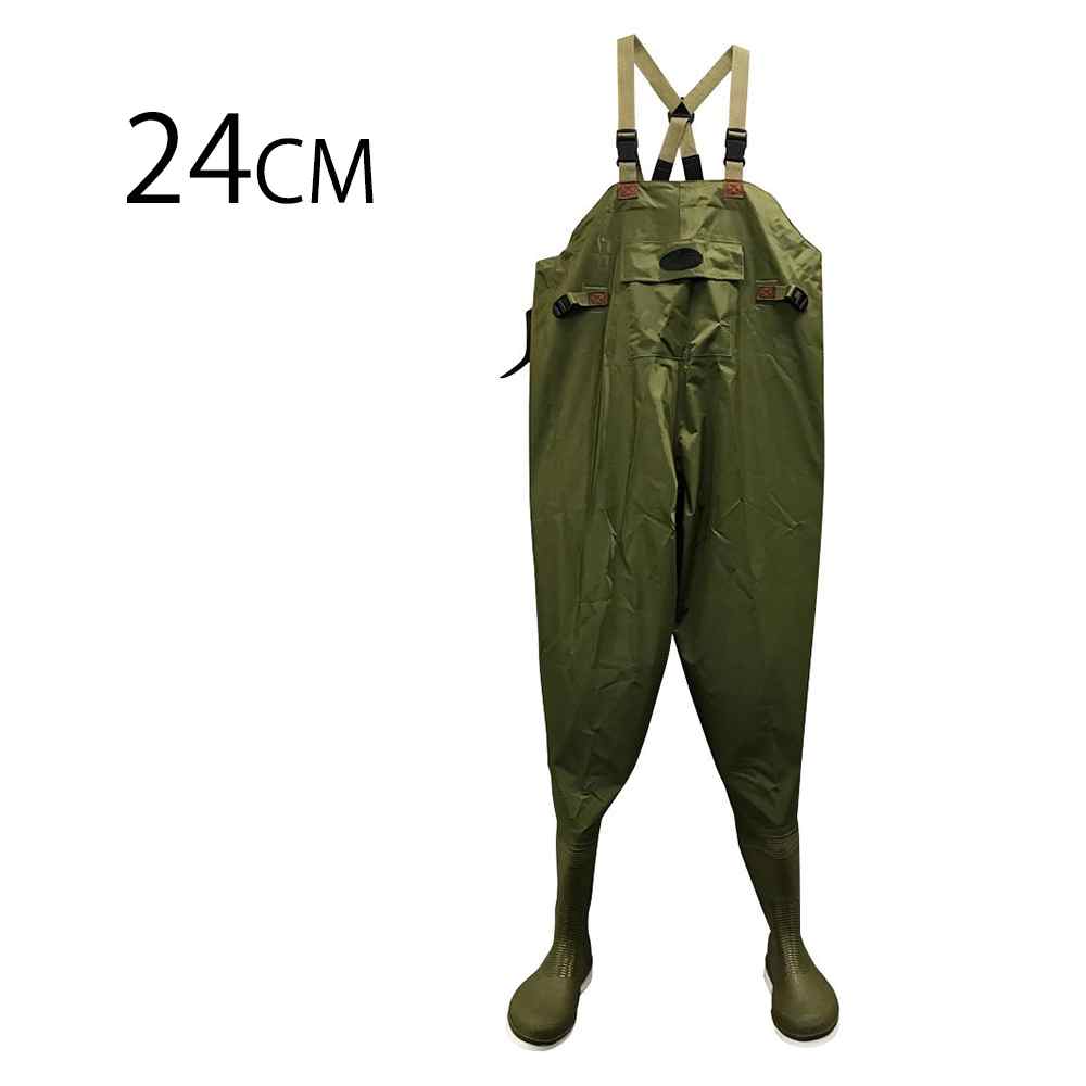 オカモト ウェダーチェスト(胴付き長靴) カーキ Sサイズ(24cm) [胴長 どうなが 畑作業 現場 水産工場 ..