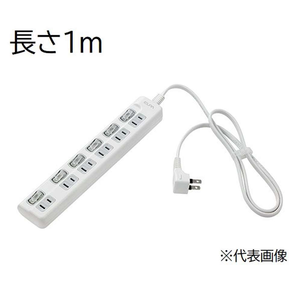 朝日電器 ELPA(エルパ) LEDランプ スイッチ付タップ 上差し 6個口 1m [電源タップ コンセント 延長 節..