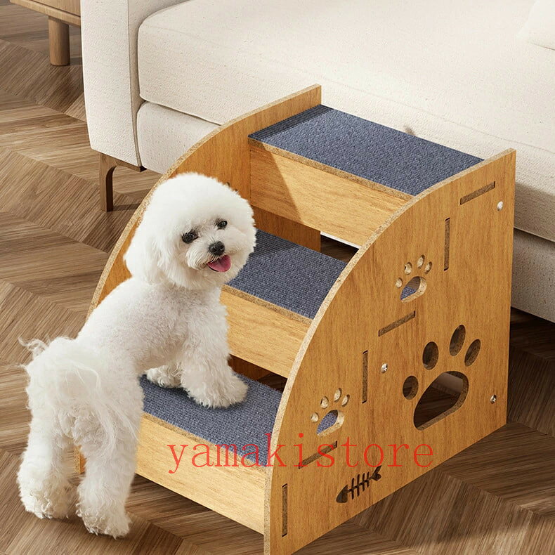 Rakuten - 【マラソン期間最高2000円OFFクーポン】ペットステップ ペット用階段 犬用階段 二段三段四段タイプ 室内スロープ 木製 かわいい ベッド用品 室内用階段 遊び 滑り止め ステップ 小型犬 老犬 取り組み簡単 もこもこ 猫用階段 高齢犬 ヘルニア ストレス解消 運動不足