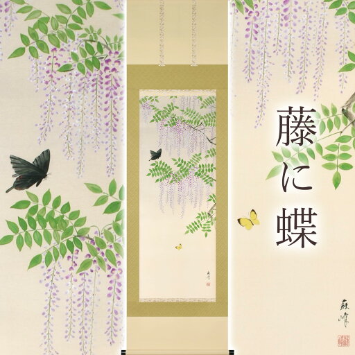 掛け軸「藤に蝶」 富岡蘇峰 尺五立 サイズ:54.5×190cm 桐箱付 掛け軸 防虫 剤 送料無料 表装 床の間 収納 木 箱 モダン 茶道 道具 掛け 掛ける 掛け軸「藤に蝶」 富岡蘇峰 尺五立 サイズ:54.5×190cm 桐箱付 掛け軸 防虫 剤 送料無料 表装 床の間 収納 木 箱 モダン 茶道 道具 掛け 掛ける