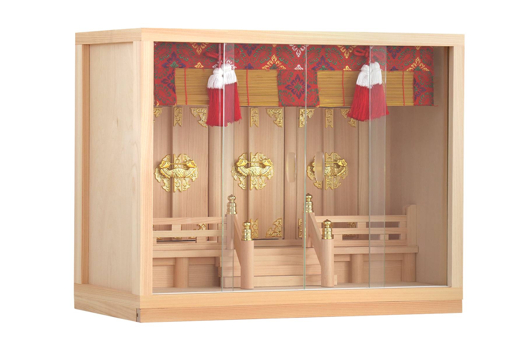 神棚 箱宮 三社 壁掛け 16号 御簾付き 『天桔梗』 ひのき 神棚 神具 仏具 盆提灯 やまこう 山幸