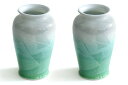 花立 墓 お墓 花立て 仏具 陶器 花瓶 2本組 セット パール仕上げ グリーン 6寸 サイズ 約(cm) 高さ18 神棚 神具 仏具 盆提灯 やまこう 山幸