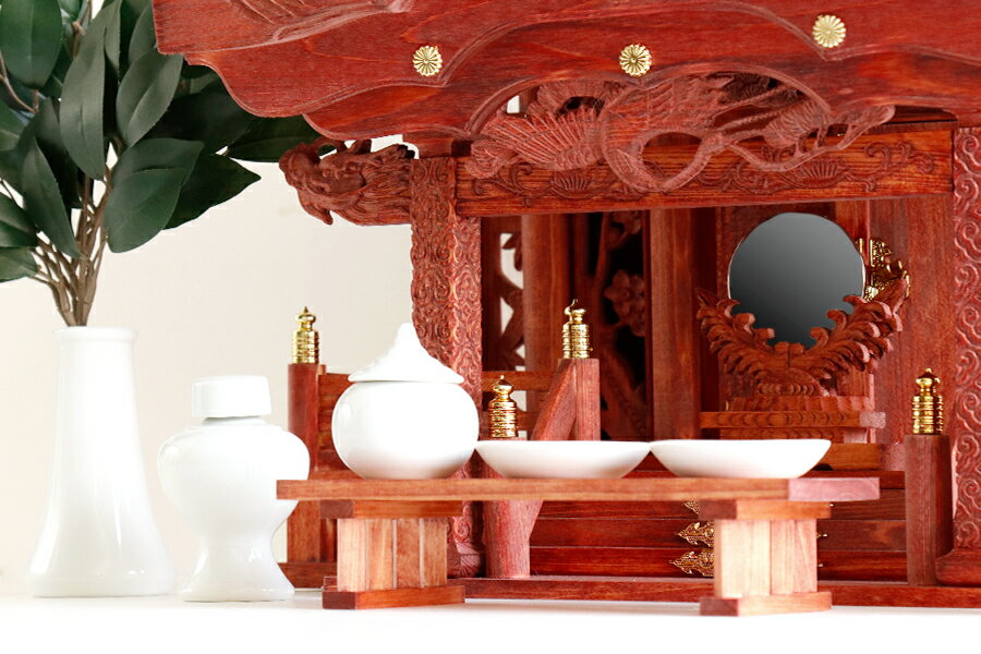 赤の双龍 モダン 大型 神棚セット 紅い神棚 ■■ 赤龍 一社 ■■美彫り 昇龍大社 / 入母屋 ■せともの神具セット ■ 高級ひのき製 特別・限定仕様 家具調モダン神棚 神棚 神具 仏具 盆提灯 やまこう 山幸