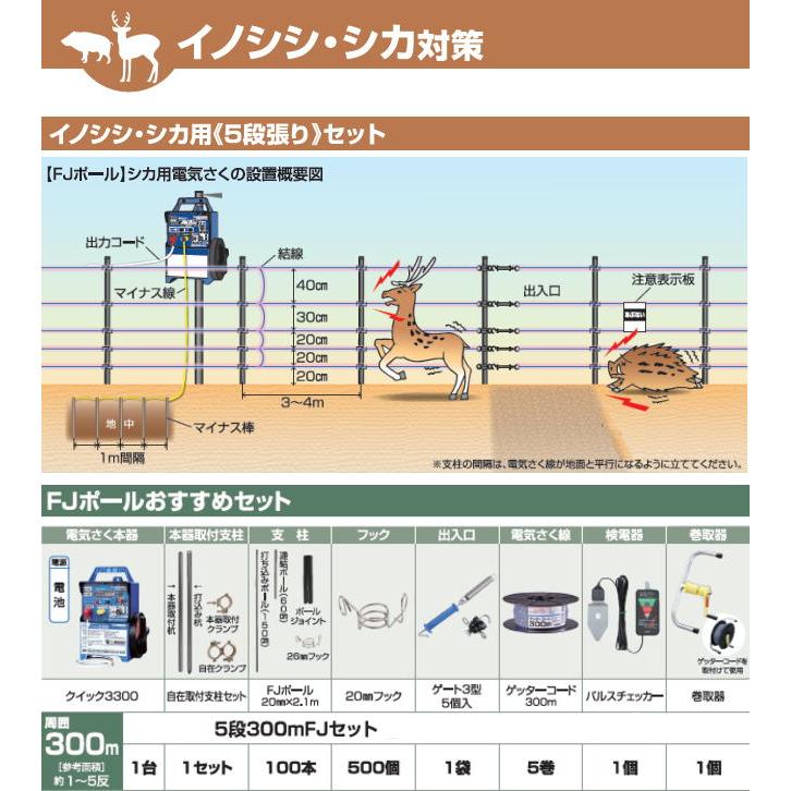 [特価商品] 末松電子製作所 電気柵セット イノシシ・シカ用 5段張りセット 5段300mFJポールセット 連結式で立て込みしやすく、さく線の高さが調整可能なFJポール＆フック《注文No966》《北海道、沖縄、離島は別途、送料がかかります/代引き不可》