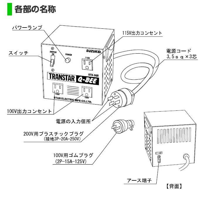 スズキッド (SUZUKID) 昇圧・降圧兼用ポータブル変圧器 トランスター Q-BEE STX-3Q 《北海道、沖縄、離島は別途送料がかかります。代引き不可》