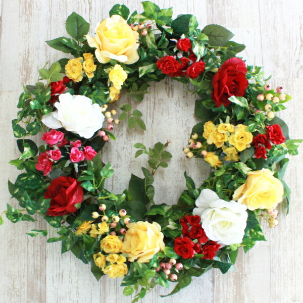 造花 ローズとベリーの大きなリース シルクフラワー CT触媒 光触媒 バラ 薔薇 アレンジ フラワーアレンジ インテリア フラワーアレンジメント arg