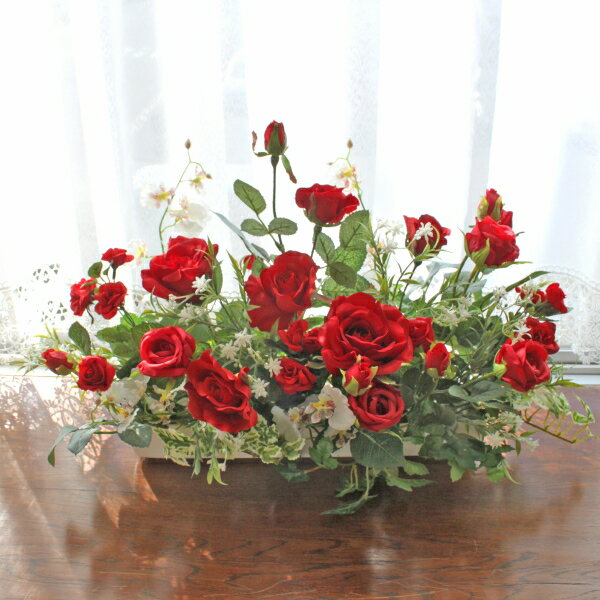 造花 真っ赤なバラとオンシジウムの出窓に飾れる...の紹介画像2