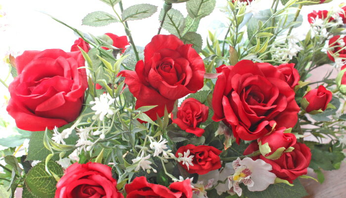 造花 真っ赤なバラとオンシジウムの出窓に飾れる...の紹介画像3