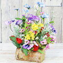 造花 パンジーと菜の花の木製の花器アレンジ シルクフラワー 春のアレンジ CT触媒 光触媒 フラワーアレンジメント インテリア arg