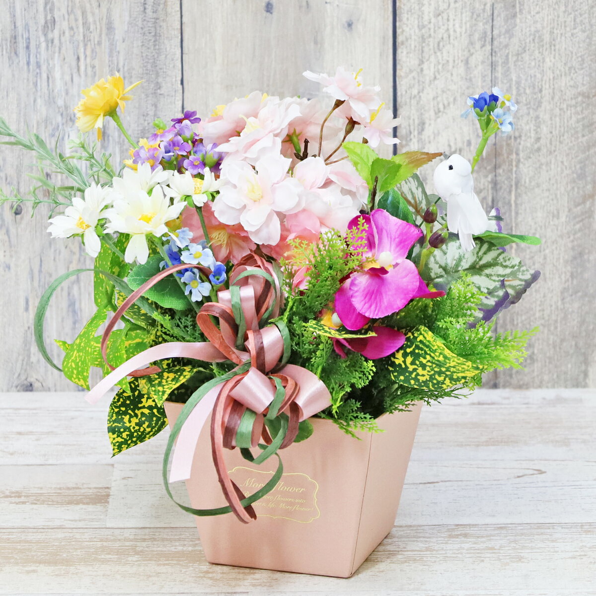 造花 桜とデンファレのアレンジ シルクフラワー 春のアレンジ 桜 さくら サクラ CT触媒 光触媒 フラワーアレンジメント インテリア arg