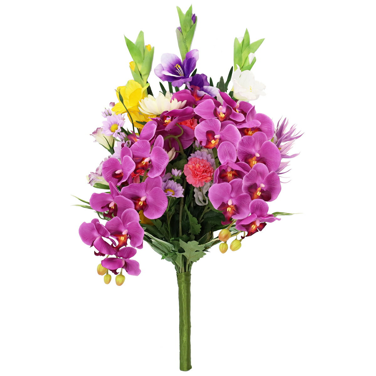 お墓 造花 仏花 豪華な紫の胡蝶蘭とグラジオラスの大きな花束 一本(一束) こちょうらん コチョウラン ..