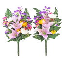 お墓 造花 仏花 2色の菊とリリーのパープルカラーの花束 一対 マム ゆり ユリ CT触媒 お墓用 仏壇用 光触媒 造花 シルクフラワー お彼岸 お盆 お仏壇 仏花 お墓 花 お供え 山久 btb