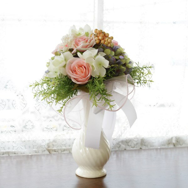 造花 花びん付バラと紫陽花のブーケ シルクフラワー CT触媒 光触媒 アレンジ フラワーアレンジ インテリア フラワーアレンジメント arg