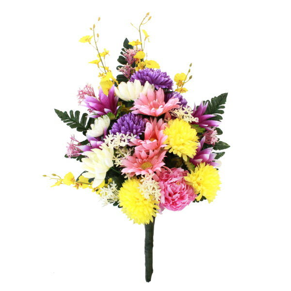 お墓 造花 仏花 オンシジウムやスターフラワーとマムの花束 一本(一束) 菊 CT触媒 お墓用 仏壇用 光触媒 オンシジューム シルクフラワー お彼岸 お盆 お仏壇 仏花 お墓 花 お供え 法事 法要 山久 btb