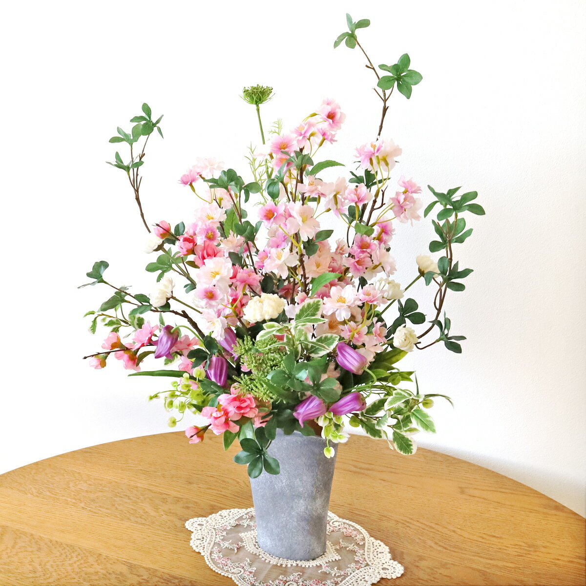 桜 造花 山桜に花桃がアクセントのアレンジ シルクフラワー さくら もも モモ CT触媒 光触媒 フラワーアレンジメント インテリア arg