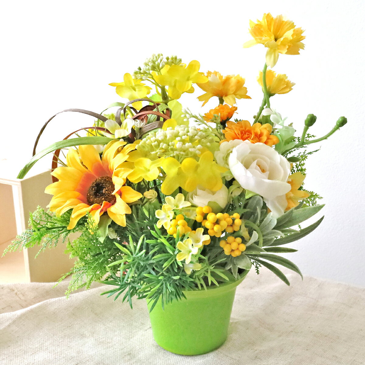 乐天商城 - 造花 菜の花と小花のイエローカラーアレンジ シルクフラワー ひまわり 向日葵 CT触媒 光触媒 フラワーアレンジ インテリア フラワーアレンジメント arg