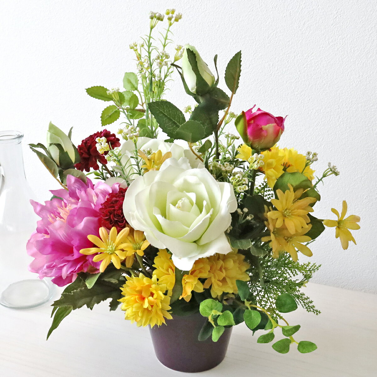 Mix - アウトレット 造花 大きな白バラとピオニーのアレンジ 造花 シルクフラワー バラ ピオニー 芍薬 牡丹 CT触媒 光触媒 フラワーアレンジ インテリア フラワーアレンジメント arg