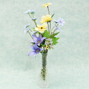 造花 テッセンとポピーのガラスの花器に入ったマジカルウォーターのアレンジ シルクフラワー クレマチス ブルー イエロー CT触媒 光触媒 透明 スケルトン フラ...