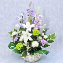 仏花 造花 上品なカサブランカと藤色トルコキキョウのお供えアレンジ 花 紫 パープル CT触媒 光触媒 シルクフラワー お供え フラワーアレンジメント お悔やみ bar