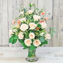 造花 エリーナローズやスイートピーのピーチ系マジカルウォーターのアレンジ シルクフラワー 薔薇 バラ ピンク CT触媒 光触媒 透明 スケルトン フラワーアレン...