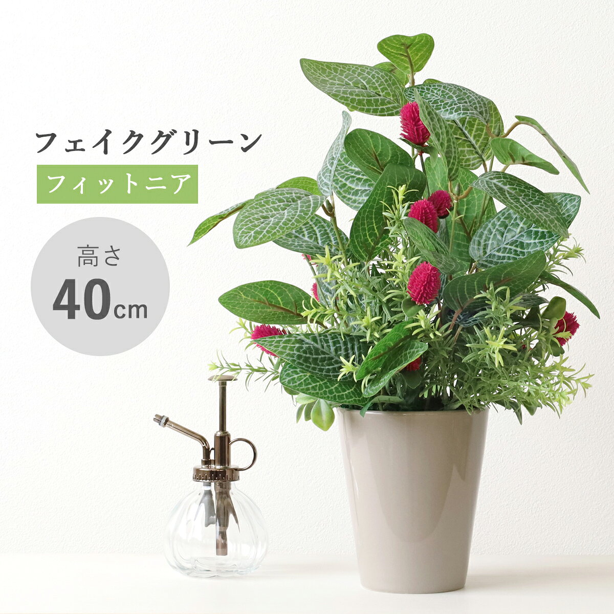 Yellow, Orange - 造花 観葉植物 フェイク フィットニアとセンニチコウの鉢植え 40cm フェイクグリーン リアル インテリア 光触媒 CT触媒 シルクフラワー mgr