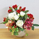 造花 ファレノと赤白のローズの洋風アレンジ 花 枯れない花 ギフト メッセージカード お祝い お届け指定日可能 ホワイト レッド パープル 胡蝶蘭 コチョウラン...