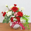 造花 赤いカーネーションのかわいい小ぶりなアレンジ 花 枯れない花 ギフト メッセージカード お祝い お届け指定日可能 レッド ホワイト CT触媒 シルクフラワ...