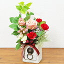 カーネーション 造花 おしゃれな木箱にシックなバラとカーネーションのアレンジ 花 枯れない花 ギフト プレゼント メッセージカード 薔薇 ローズ CT触媒 シル...