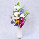 造花 母の日遅れてごめんね お供え カーネーション 白 仏花 亡き母に贈る白いカーネーションと爽やかなデルフィニウムのお供えアレンジ 花 枯れない花 ギフト メ...