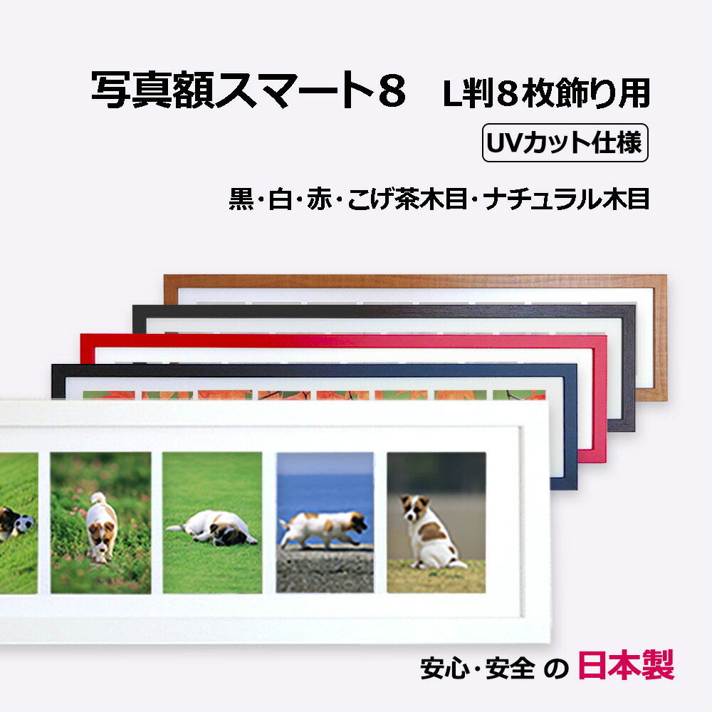 【日本製】フォトフレーム L判 8枚収納 対応写真サイズ127x89 UVカット アクリル板付き 写真立て スタンド 壁掛け 複数枚の写真を飾る額縁 家族写真 ペット写真 子供の成長記録 記念写真