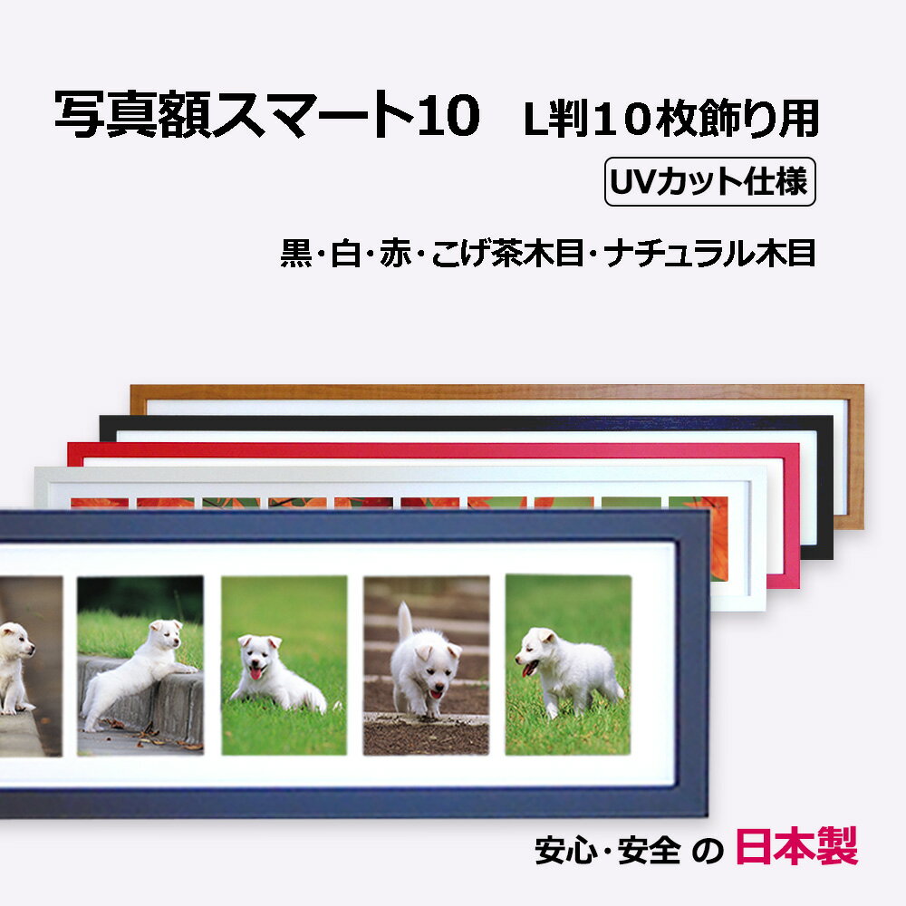 【日本製】職人技 フォトフレーム(写真額) L判 10枚収納 127x89 木製 高級感 おしゃれ空間 家族写真 ペット写真 成長記録 UVカット アクリル 壁掛け