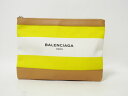 BALENCIAGA バレンシアガ ネイビークリップM クラッチバッグ セカンドバッグ キャンバス レザー イエロー ホワイト 420407 超美品 【中古】