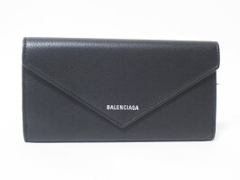 BALENCIAGAバレンシアガ長財布2つ折りレザーブラックペーパーシンロングウォレット499207美品【中古】