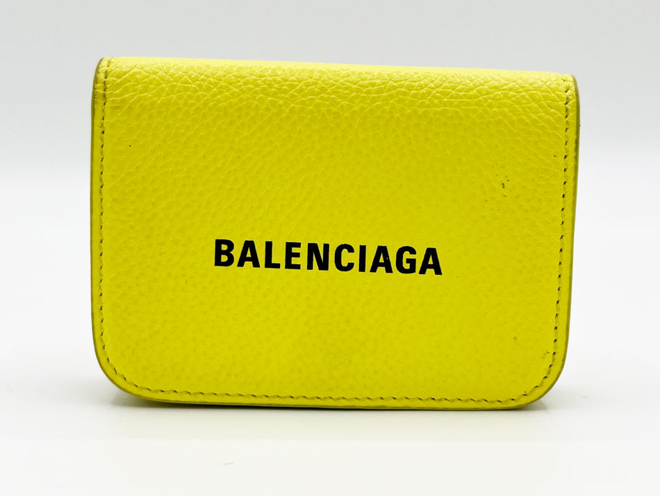 BALENCIAGA バレンシアガ CASH MINI WALLET キャッシュ ミニウォレット 3つ折り 財布 レザー イエロー 593813 【中古】