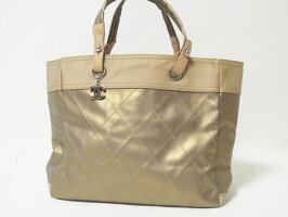CHANELシャネルパリビアリッツラージトートバッグゴールドコーティングカーフ中古【中古】