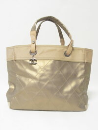 CHANELシャネルパリビアリッツラージトートバッグゴールドコーティングカーフ中古【中古】