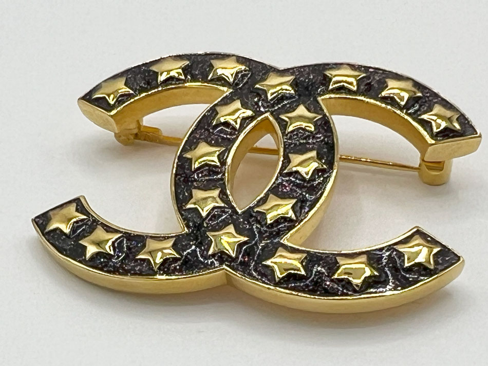 CHANEL シャネル ブローチ ピン CCマーク スター ラメ ゴールド金具 I24C 超美品【...