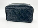 CHANEL シャネル カンボンライン ポーチ 化粧ポーチ コスメポーチ ブラック 美品【中古】