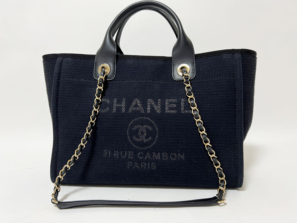 CHANEL シャネル ドーヴィル トートバッグ チェーンショルダーバッグ 2WAY キャンバス ブラック ゴールド金具 ポーチ ランダムプレート..