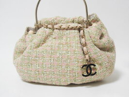 CHANELシャネルハンドバッグツイードチェーンピンクゴールド金具ヴィンテージ美品【中古】