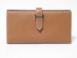 HERMESエルメスベアンスフレ長財布マチありエプソンレザーゴールドシルバー金具C刻印美品【中古】