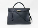 HERMES エルメス ケリー40 ハンドバッグ ショルダーバッグ ストラップ メンズ トゴ ブラック シルバー金具 D刻印 美品【中古】