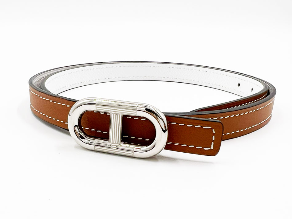 HERMES - HERMES エルメス マイヨンH レディース リバーシブル ベルト 70 ブラウン ホワイト エプソン スイフト W刻印 新品同様 【中古】
