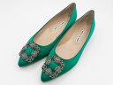 MANOLO BLAHNIK マノロブラニク ハンギシ レディース フラットシューズ サテン グリーン サイズ:38 9XX-0348-0030 未使用品【中古...