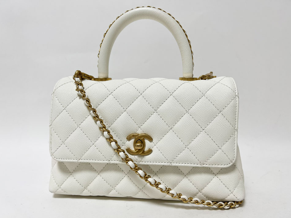 CHANEL シャネル ココハンドルXS ハンドバッグ ショルダーバッグ グレインドカーフスキン キャビアスキン ホワイト シャンパンゴールド A92990 美品【中古】のサムネイル